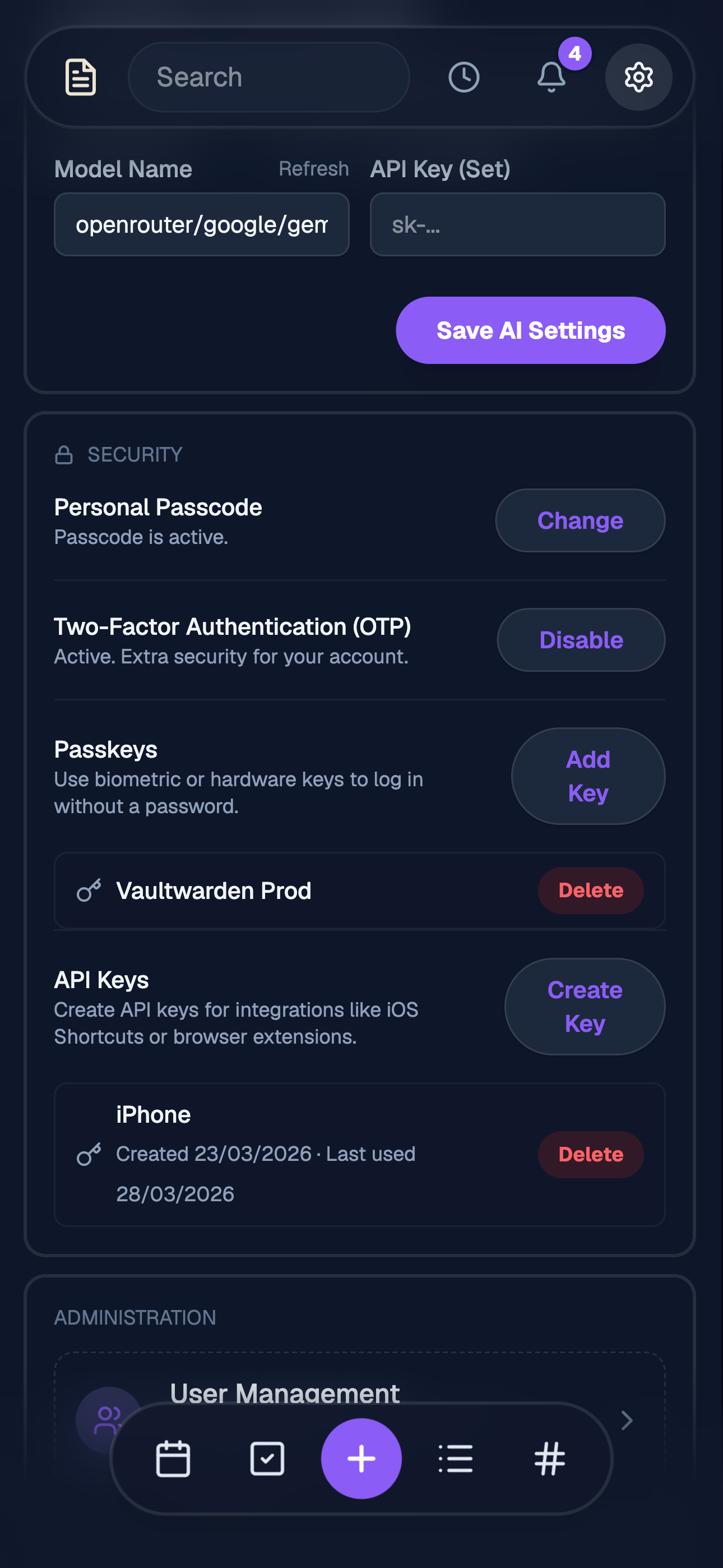 Settings & Security